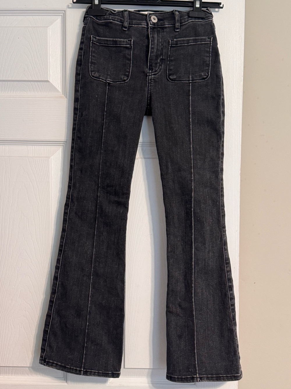 Abercrombie Kids Black High-rise Flare Patch Pocket Denim Jeans Sz 11/12 Regular